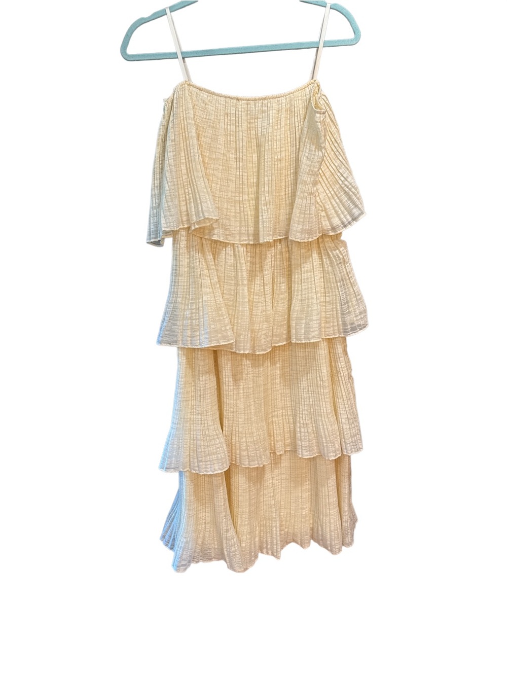 Sandro Tiered Cream Gold accents Ruffle Maxi Dress